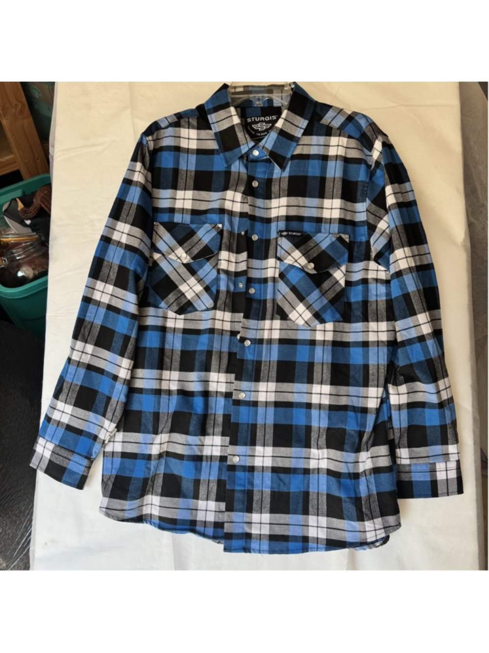Sturgis Men's Large Flannel Long Sleeve Shirt By MINT NEW W/O Tags Polyester